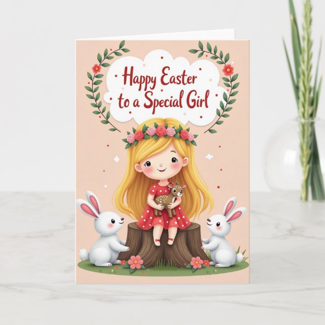 Red Polka Dot Dress Girl Card (Front)