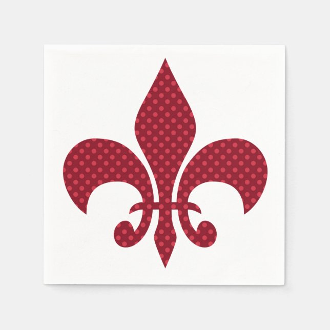 Red Polka Dot Fleur de Lis Paper Napkins (Front)
