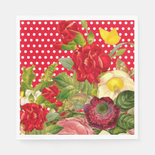 Red Polka Dot, Floral and Buttlerfly Napkins