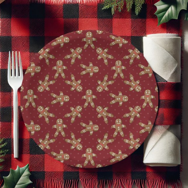 Red Polka Dot Gingerbread Man Christmas Paper Plates (Creator Uploaded)