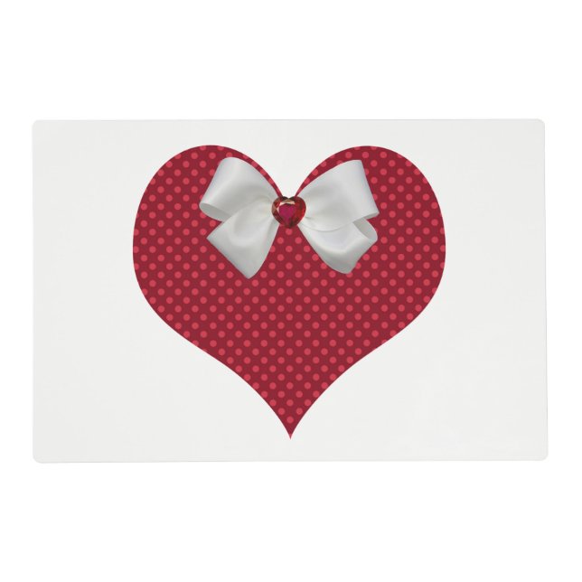 Red Polka Dot Heart Placemat (Front)