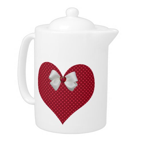 Red Polka Dot Heart Teapot
