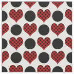 Red Polka Dot Hearts and Black Circles Pattern Fabric
