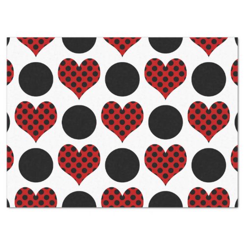 Red Polka Dot Hearts Pattern Tissue Paper