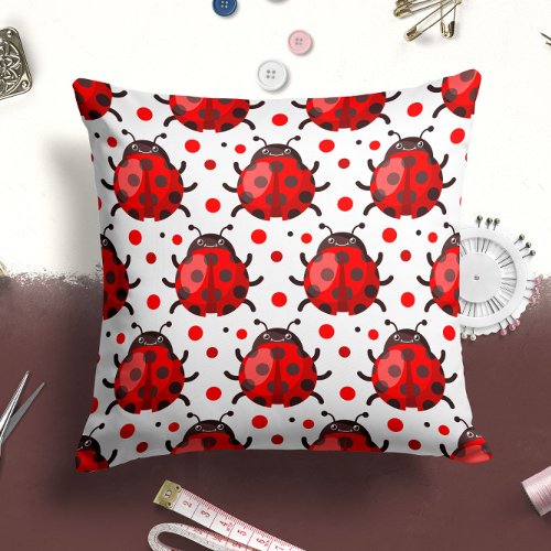 Red Polka Dot Ladybugs Insect  Bug Throw Pillow