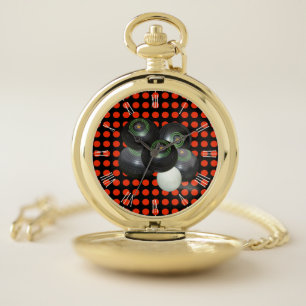 Red Polka Dot Lawn Bowls, Pocket Watch