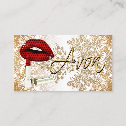 Red Polka Dot Lips  Gold _ Business Card