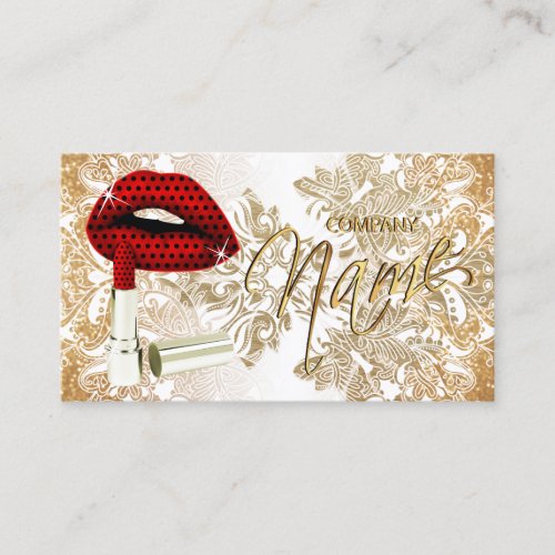 Red Polka Dot Lips  Gold  Business Card