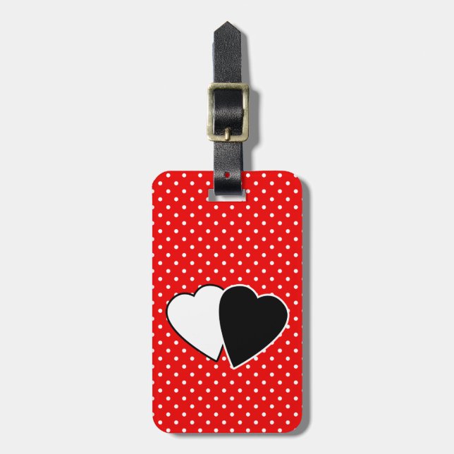 Red polka dot luggage tag (Front Vertical)