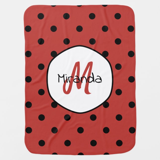 Red Polka Dot Monogram Baby Blanket (Front)