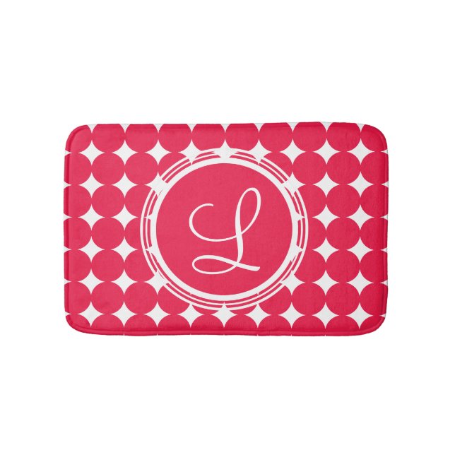 Red Polka Dot Monogram Bathroom Mat (Front)