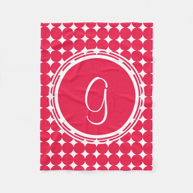 Red Polka Dot Monogram Fleece Blanket (Front)