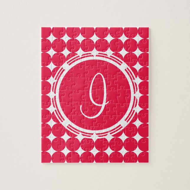 Red Polka Dot Monogram Jigsaw Puzzle (Vertical)
