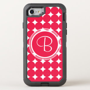 Red Polka Dot Monogram OtterBox Defender iPhone SE/8/7 Case