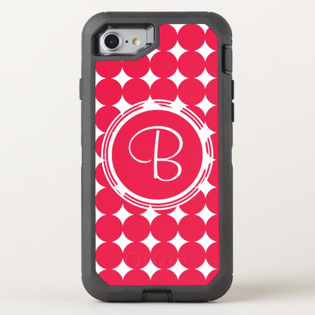 Red Polka Dot Monogram Otterbox iPhone Case (Back)