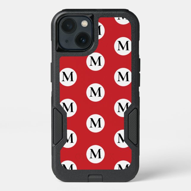 Red Polka Dot Monogram  Otterbox iPhone Case (Back)