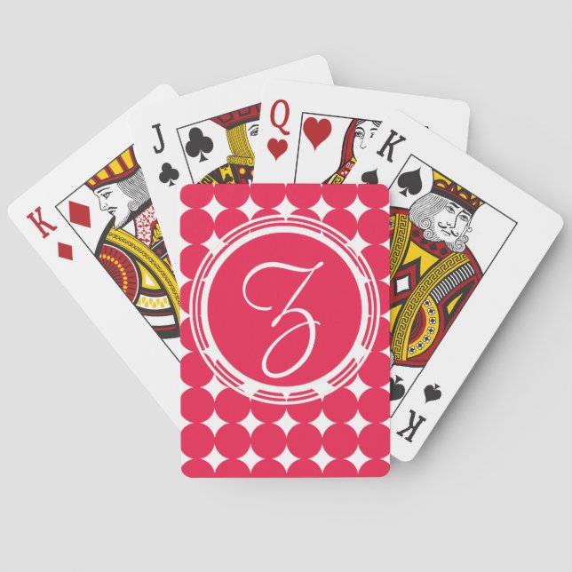 Red Polka Dot Monogram Poker Cards (Back)