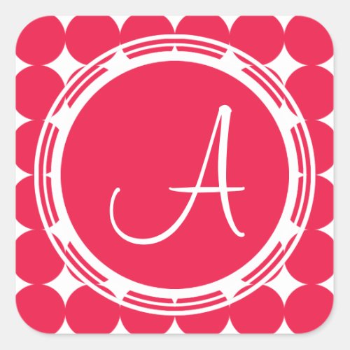 Red Polka Dot Monogram Square Sticker