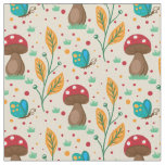 Red Polka Dot Mushrooms &amp; Butterflies Pattern Fabric