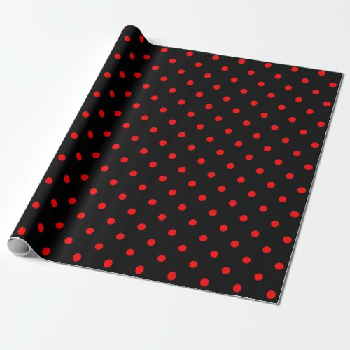 Red Polka Dot on Black Large Space Wrapping Paper