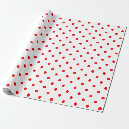 red polka dots on white wrapping paper