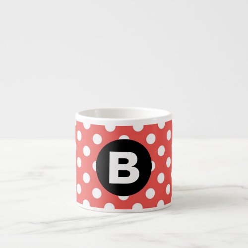 Red Polka Dot Pattern Black Monogram Espresso Cup