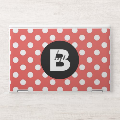 Red Polka Dot Pattern Black Monogram HP Laptop Skin