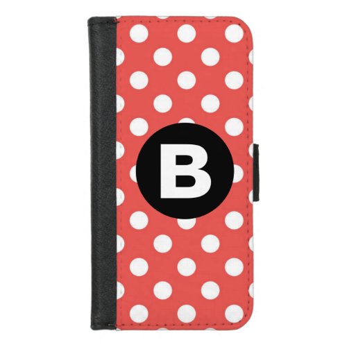 Red Polka Dot Pattern Black Monogram iPhone 87 Wallet Case