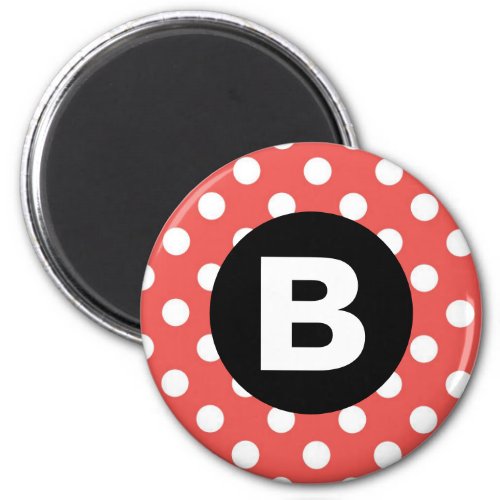Red Polka Dot Pattern Black Monogram Magnet