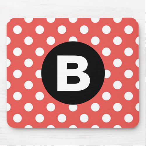 Red Polka Dot Pattern Black Monogram Mouse Pad