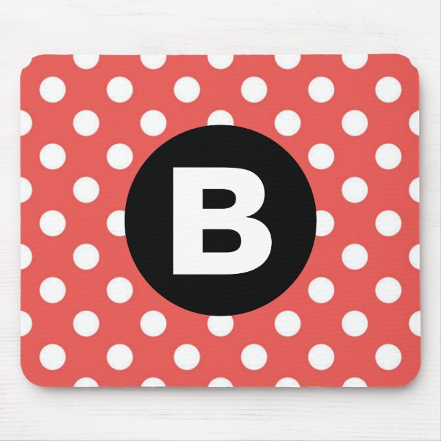 Red Polka Dot Pattern Black Monogram Mouse Pad (Front)