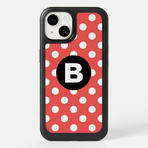 Red Polka Dot Pattern Black Monogram OtterBox iPhone 14 Case