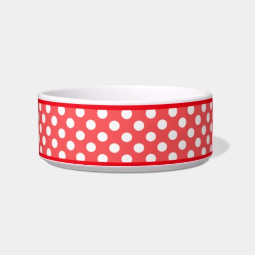 Red Polka Dot Pattern Small Ceramic Dog Bowl