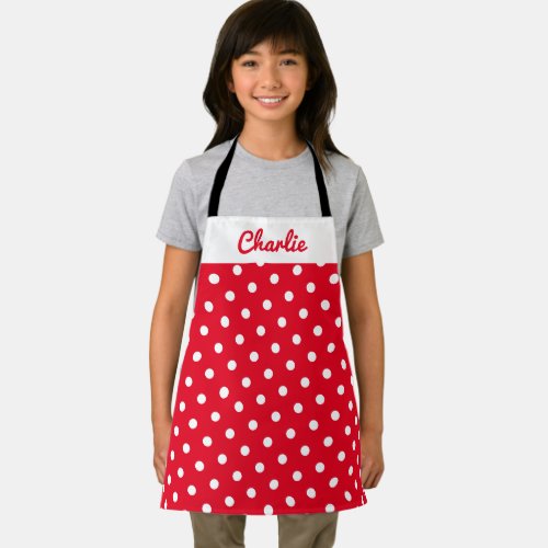 Red Polka Dot Pattern Stylish Personalized Kitchen Apron