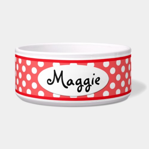 Red Polka Dot Personalized Ceramic Dog Bowl