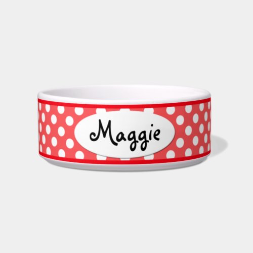 Red Polka Dot Personalized Small Dog Bowl