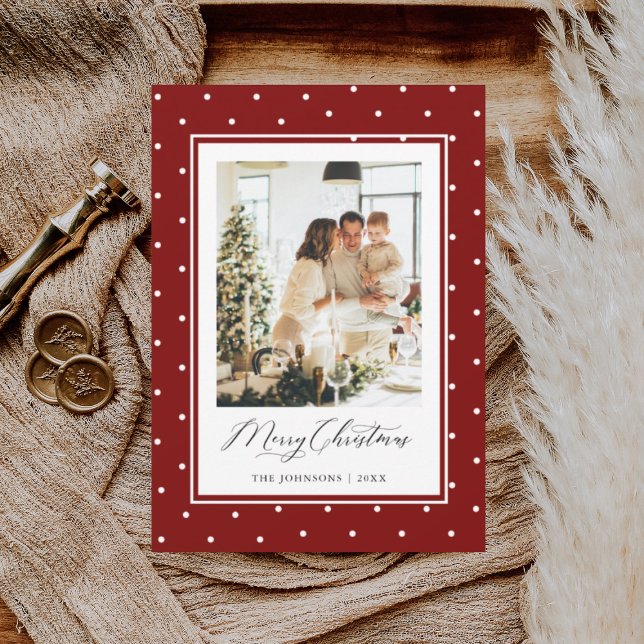 Red Polka Dot Photo Merry Christmas Holiday Card (Creator Uploaded)