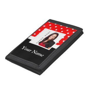 Red Polka dot photo template Tri-fold Wallet