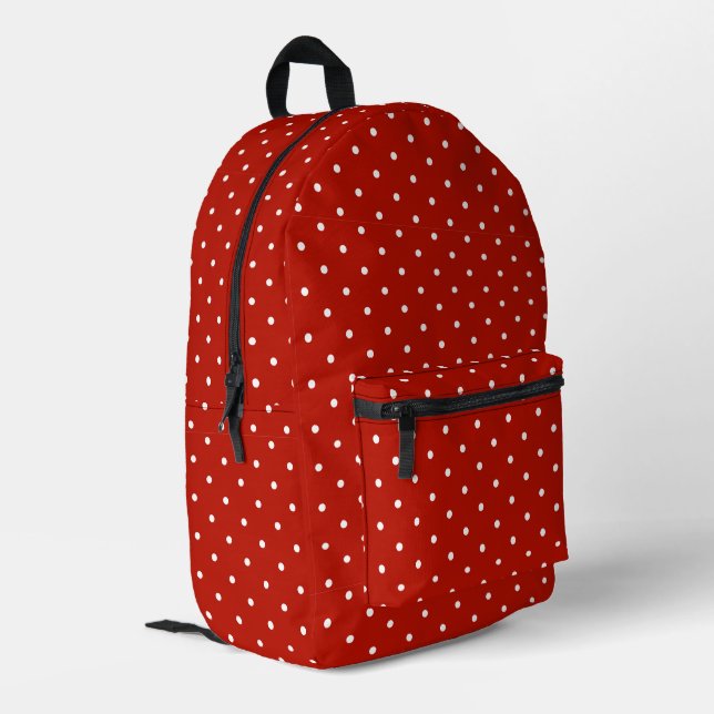 Red polka dot printed backpack (Back Corner Left)