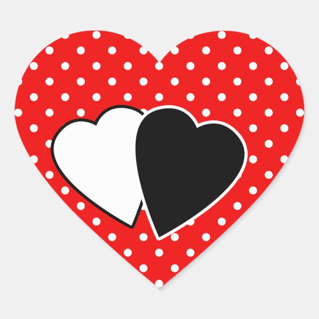 Red polka dot , red , white , red and white , retr heart sticker (Front)