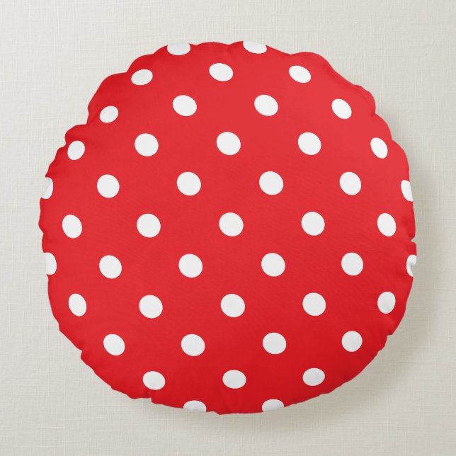 Red Polka Dot Round Pillow (Front)