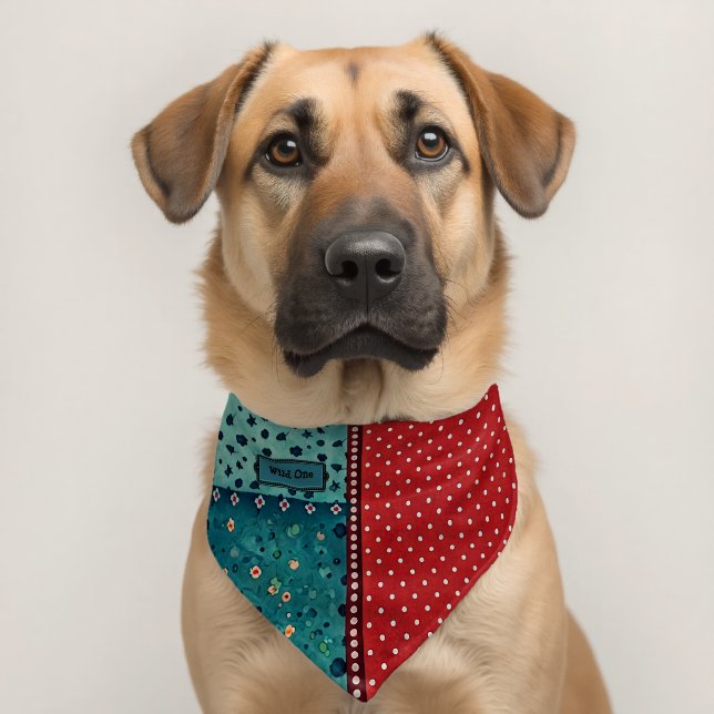 Red Polka Dot Rustic Pattern Turquoise Blue DogCat Pet Bandana Collar (Dog 2)