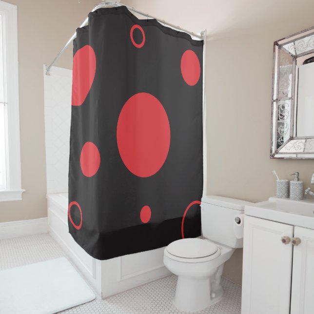 Red Polka Dot Shower Curtain (In Situ)