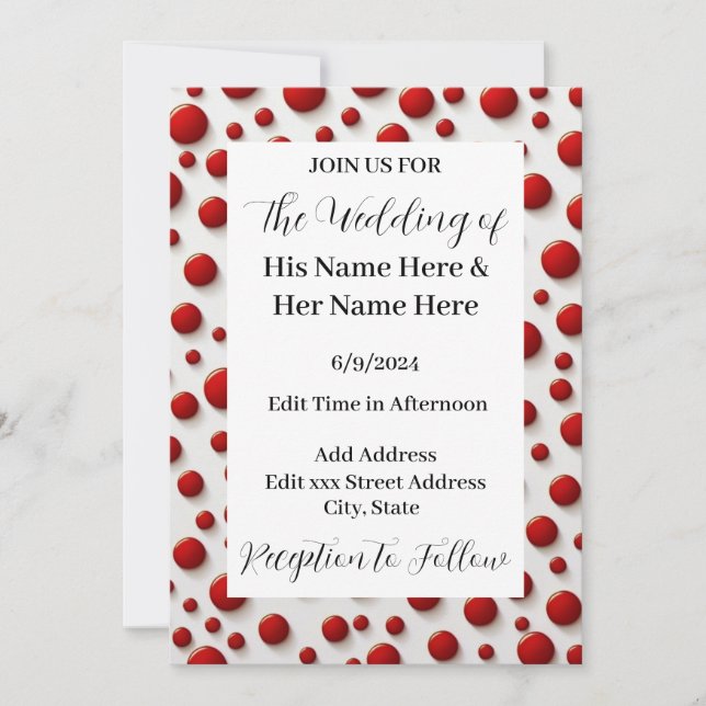 Red Polka Dot Style Wedding Invitation Personalize (Front)