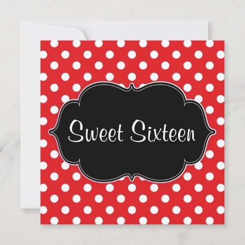 Red Polka Dot Sweet 16 Birthday Party Invitations