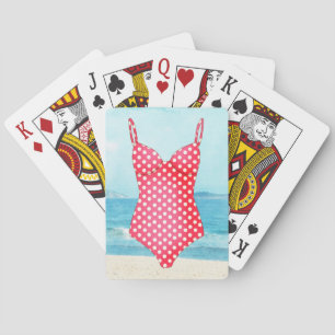 Red Polka Dot Swimsuit and Beach Playing Cards