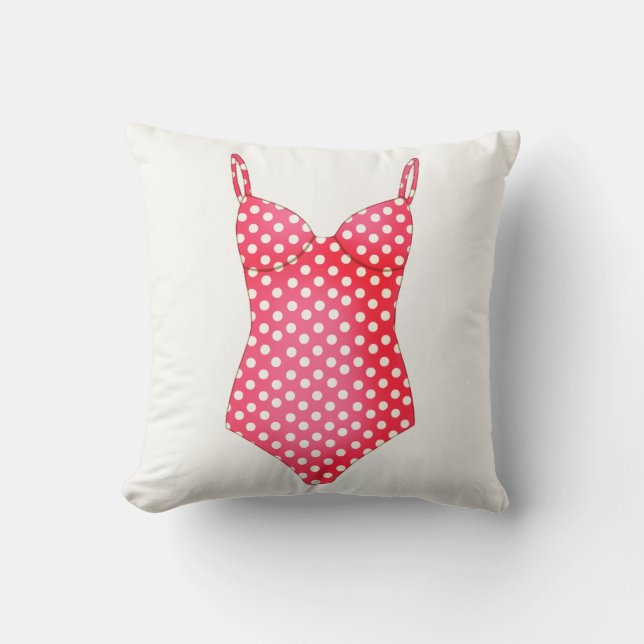 Red Polka Dot Swimsuit Throw Pillow (Front)