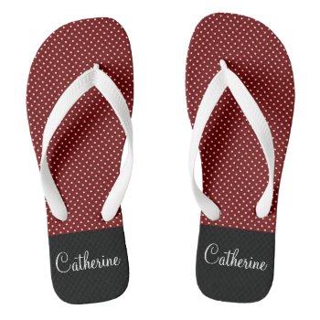 Red Polka Dot With Name Flip Flops by Iggys_World at Zazzle