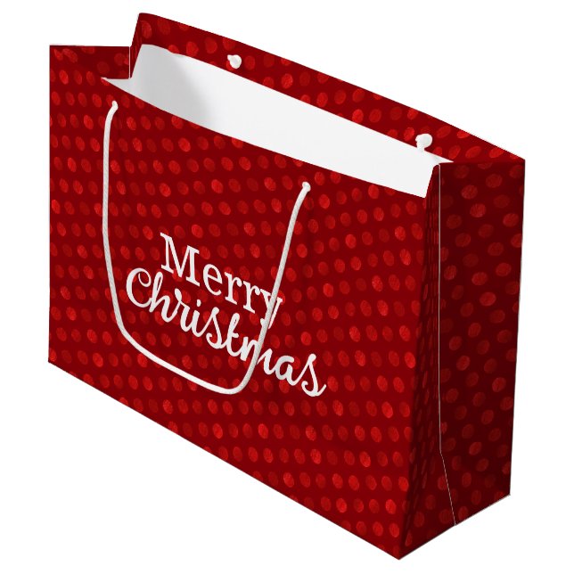   Red Polka Dots Abstract Modern Elegant Christmas Large Gift Bag (Front Angled)