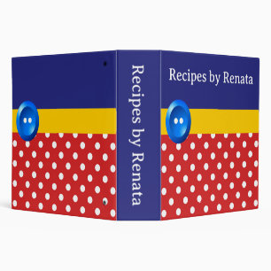 Red Polka Dots and Blue Button Recipe 3 Ring Binder